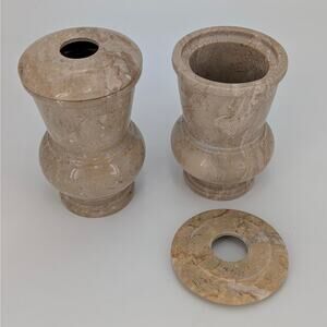 Sahara Beige Marble Vessel Set Vase Office Candle Holder Vanity Soap Dispenser